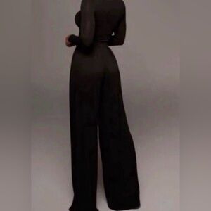 Women’s Black Self-Double Layer Wide Leg Pants Small